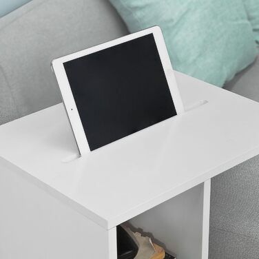 Стіл приставний SoBuy FBT48-W з прорізом для iPad, журнальний столик на колесах, білий, 45x58x35 см