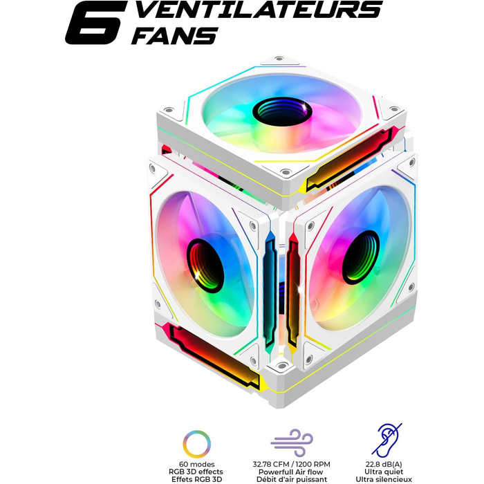 Корпус для ПК Spirit of Gamer Spark Arctic, ігровий Mid Tower, сумісний з ATX/MATX/MITX, з акваріумним дизайном, 6 ARGB вентиляторів 120 мм, загартоване скло 4 мм спереду та збоку