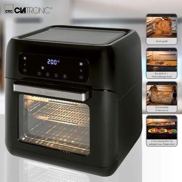 Аерофритюрниця Clatronic FR 3747 H, 11 л, без олії, сенсорне управління, 4 рівні, LED-дисплей, чорна