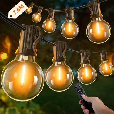 LED гірлянда Kangtaixin для вулиці з таймером, 75+3 лампочки G40, 4 режими, димер, водонепроникна, 7.6м, теплий білий