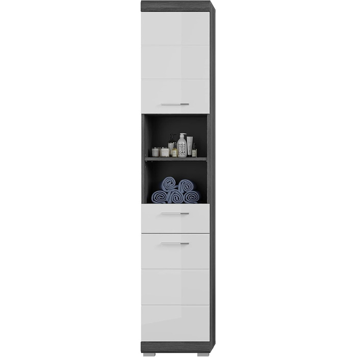 Вузька шафа для ванної xonox.home Scout X06B2711, білий глянець/раухсрібло, 37x191x31 см