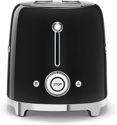 Тостер Smeg TSF01CREU 2-слотовий, чорний - 6 рівнів підсмажування, функція розморожування та підігріву, 950 Вт