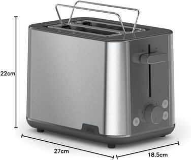 Тостер Braun PurShine HT1510 WH – 2 відділення, 8 режимів підсмажування, розморожування, підігрів, висувний піддон, 900 Вт, сірий