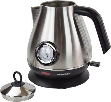 Електрочайник Syntrox Germany WK-2200W-1.7T, 2200 Вт, 1.7 л, нержавіюча сталь, з термометром, бездротовий, 360°, чайник для води та чаю