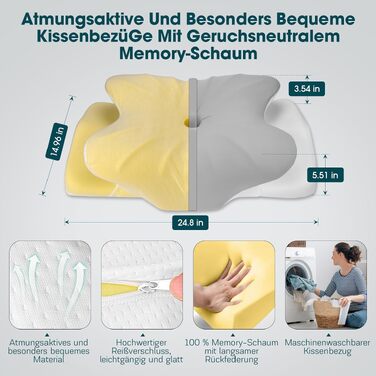 Подушка для шиї з Memory Foam Fwiull: ортопедична подушка для сну на боці, спині та животі (1 шт., метелик)