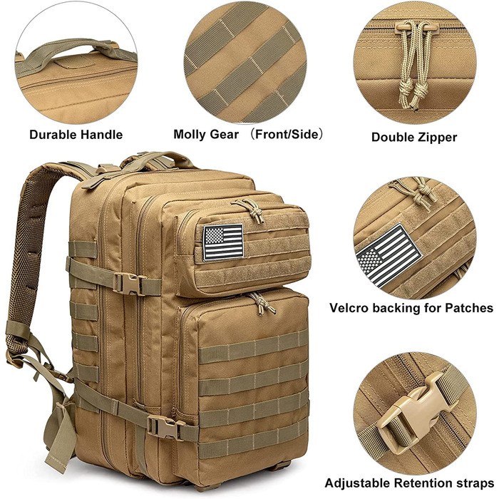 G4Free 40L Тактичний рюкзак для туризму, військовий рюкзак Molle, великий армійський рюкзак для кемпінгу, полювання, трекінгу, колір хакі