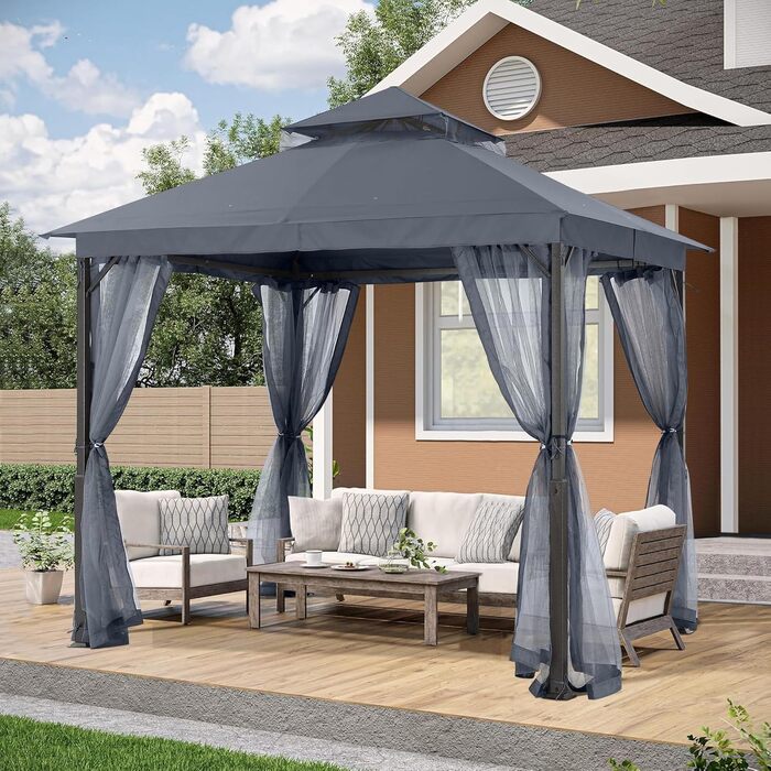 Павільйон садовий ABCCANOPY 2.5x2.5м водонепроникний, з сіткою, зимостійкий, сірий - для вечірок та захисту від сонця та дощу