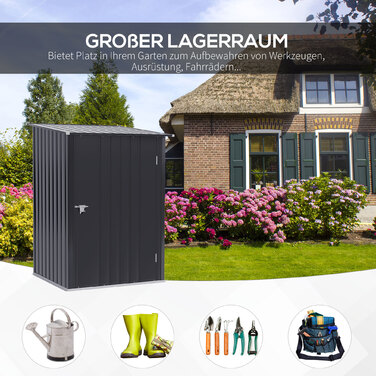Outsunny Garden Shed Садовий сарай 1 x 1 м Металевий садовий сарай Садовий сарай 0,92 м² Оцинкована сталь Темно-сірий