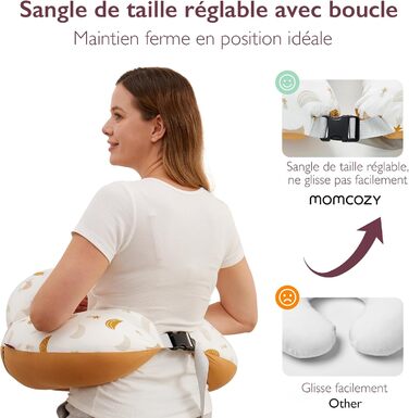 Подушка для годування Momcozy з захисним бордюром – ергономічна подушка для годування та підтримки з регульованим ремінцем та знімним бавовняним чохлом, дизайн "Метеоритний душ", "Місяць та зірки"