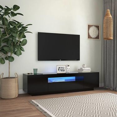 Тумба під телевізор vidaXL з LED підсвіткою, чорна, 160x35x40 см, сучасний ТВ стіл, медіа-комод