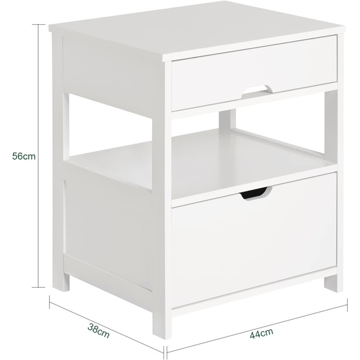 Тумба приліжкова SoBuy FRG258-W з 2 шухлядами і 2 полицями, 45x55x38 см, біла