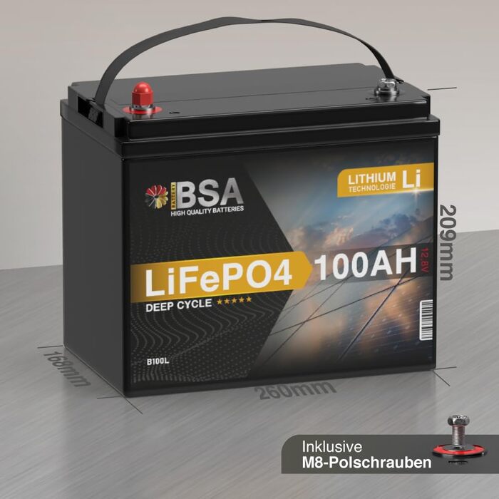 Літієва акумуляторна батарея BSA LiFePO4 12V 100Ah для сонячних панелей та кемперів (Mini Lithium Solar Battery)