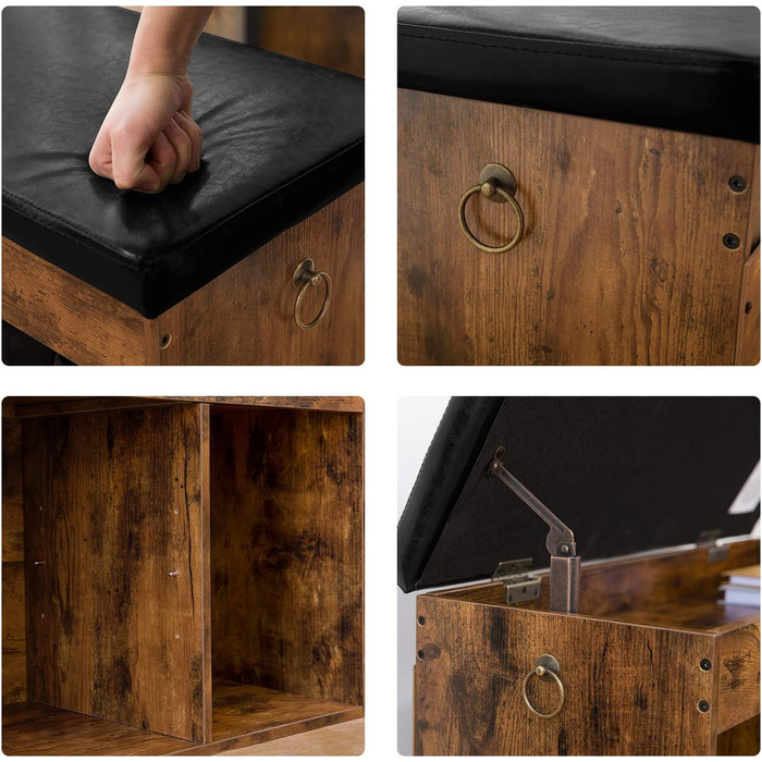 Лавка для взуття HOOBRO з м'яким сидінням, 3 відкриті полиці, 82x31,5x46,5 см, місткий взуттєвий шафа для передпокою та вітальні, витримує до 150 кг