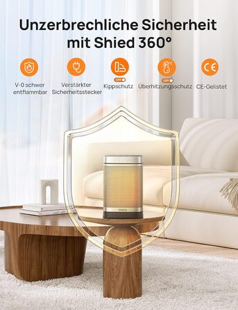 Електричний обігрівач Dreo з термостатом, 1500W, PTC кераміка, ECO-режим, таймер 12 год, захист від перегріву та перекидання, осциляція 70°, Wi-Fi, сріблястий