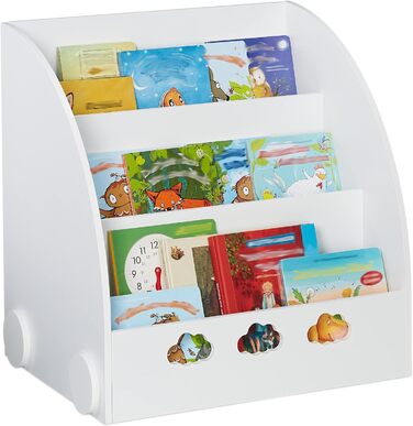 Дитяча книжкова полиця Relaxdays з малюнком хмар, 3 відділення, біла, 60x58x45 см, МДФ