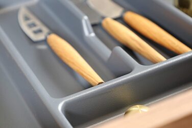 Alusfera органайзер для столових приборів у шухляду 60 см, з роздільниками, для кухні, алюмінієвий, регульований, легкий у догляді, 530x490 мм, сріблястий