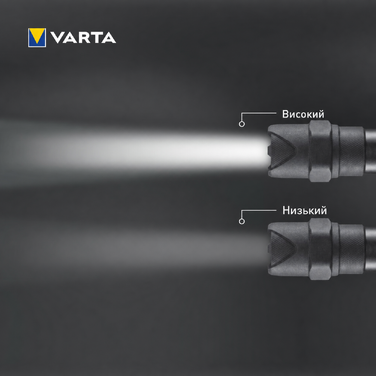 Ліхтарик VARTA Indestructible F10 Pro LED 6 Вт з 3 батарейками AAA, водо- та пилозахищений, ударостійкий, робочий ліхтар з двома режимами освітлення