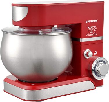 Кухонна машина Syntrox Germany KM-5.0L Basic Red, 5 л, з нержавіючої сталі, червона, тістоміс