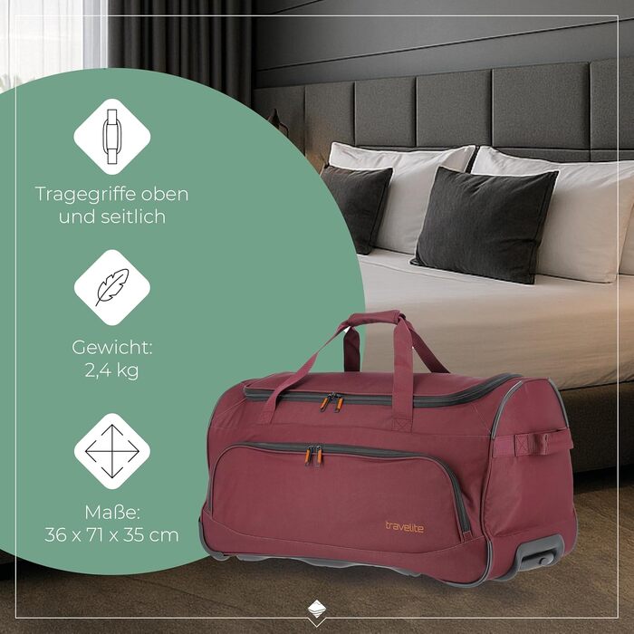 Дорожня сумка на колесах Travelite Basics Fresh L, 89 л, бордова, 71 см