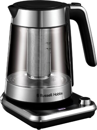 Скляний електрочайник Russell Hobbs Attentiv 26200-70 з регулюванням температури (40-100°C), ситом для чаю, цифровим керуванням та функцією підігріву, 1.7л, 2400Вт, нержавіюча сталь