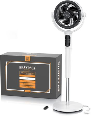 Вентилятор підлоговий Brandson 3D з ЕКО DC мотором, 24 швидкості, пульт, білий – енергозбереження 60%