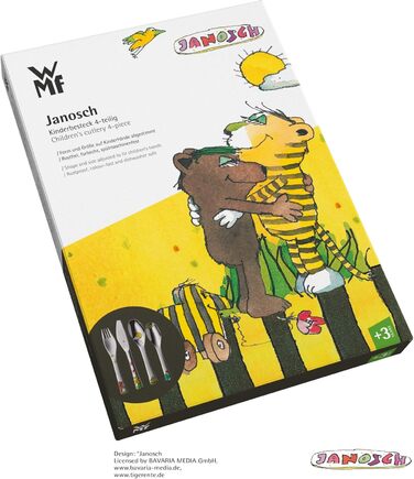 Набір дитячого столового прибору Janosch від WMF (4 шт.), нержавіюча сталь, для дітей від 3 років, Cromargan, придатний для миття в посудомийній машині, без гравіювання
