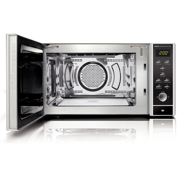 Мікрохвильова піч CASO MCG25 Ceramic Chef 3в1 з грилем і конвекцією, 2050 Вт, 25 л, нержавіюча сталь, керамічний та боросилікатний піддон