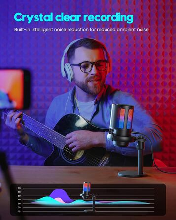 Ігровий мікрофон COCONISE RGB для ПК, стримінгу, подкастів, PS4, PS5, Mac. USB мікрофон з регулюванням гучності та 3.5 мм роз'ємом.
