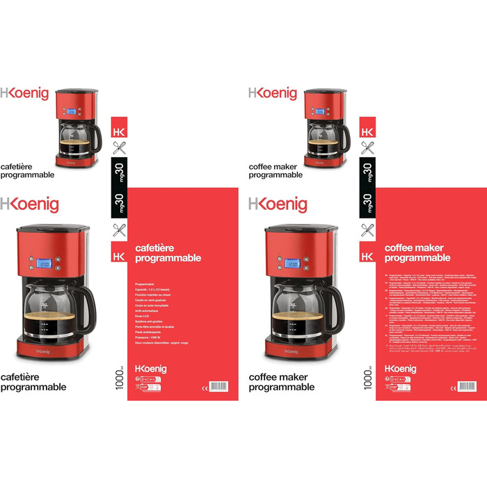 Кавоварка крапельна H.Koenig MG30, 1,5 л, 12-20 чашок, LCD, програмована, червона