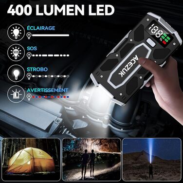 Бустерний пускач ACEZUK 6000A 12V для авто, мотоциклів та газонокосарок (до 7.0L бензин / 5.5L дизель) з LED-ліхтарем та цифровим дисплеєм