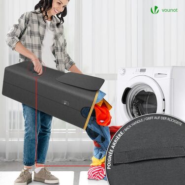 Складаний кошик для білизни VOUNOT 100 л з кришкою, знімні мішки, вузький, сірий