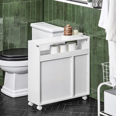 Вузька шафа на колесах SoBuy BZR119-W, 20 см, біла, для кухні та ванної, для зберігання туалетного паперу, полиці для ніші, розміри 20x70x65 см