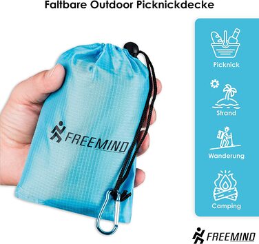 Пляжна ковдра freemind ультралегка, водостійка, 140х200 см, компактна, без наповнювача, для пікніка, подорожей, кемпінгу, сандфрі, з 4 кілочками та карабіном, сіро-блакитна