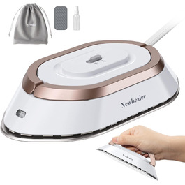 Міні праска Newbealer для подорожей, 220V/120V, керамічна поверхня, 150°C, без пари, з розпилювачем, чохлом і силіконовою підставкою, золота