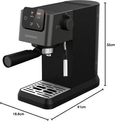 Кавоварка еспресо GRUNDIG KSM 4330 з насадкою для спінювання молока, сенсорним дисплеєм, для меленої кави, знімний резервуар, 1626 Вт, пам’ять, чорна