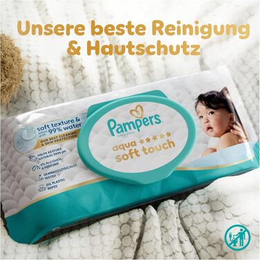 Дитячі вологі серветки Pampers Aqua Soft Touch, 15 упаковок по 60 шт (900 шт), гіпоалергенні