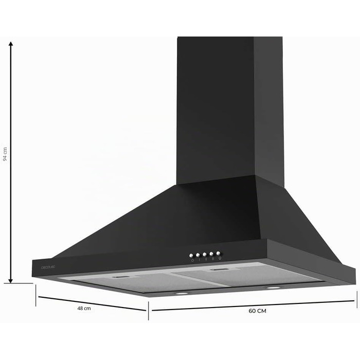 Витяжка кухонна піраміда Cecotec Bolero Flux PM 604300, 60 см, потужність 430 м³/год, механічне керування, чорна