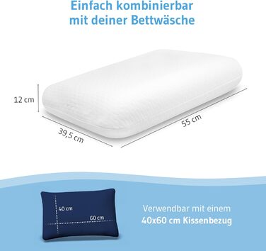 Ортопедична подушка Elora з Memory Foam, 40x60x12 см, для сну на боці та на спині, 100% органічна бавовна