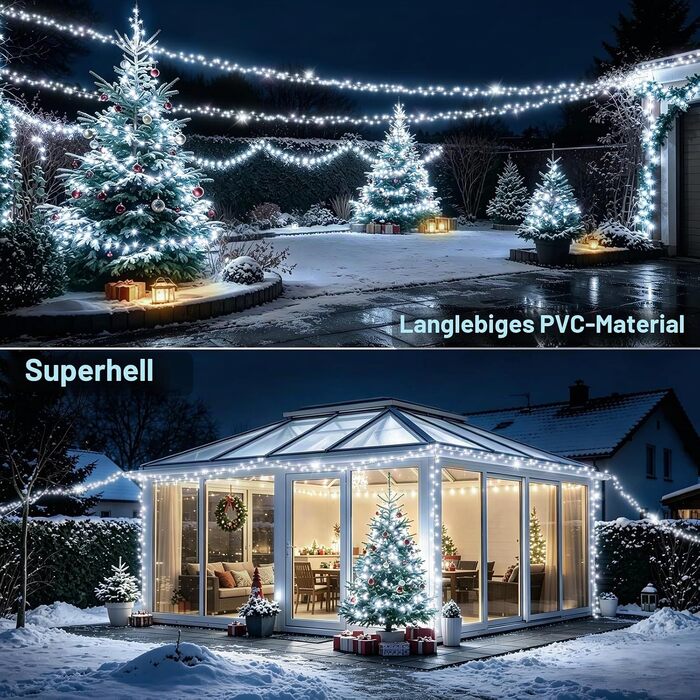 Світлодіодна гірлянда для вулиці та дому 30м, 1400 LED, водонепроникна, 8 режимів, з пультом та таймером, біле світло (для саду, тераси, новорічного декору)
