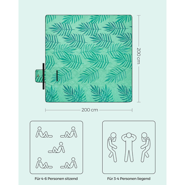 Пікнік килимок SONGMICS 300x200 см, водостійкий, складний, для кемпінгу, парку, пляжу, машинне прання, сірий з візерунком папороті