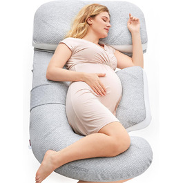 Подушка для вагітних Momcozy G-подібна з від'єднуваним клином, повнорозмірна ортопедична підтримка тіла, з дихаючим чохлом, сіра