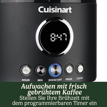 Кавоварка фільтраційна Cuisinart 1.8 л, 12 чашок, програмована, швидке заварювання, таймер 24 години, функція підтримки тепла, браузерна екстракція, мийка в посудомийці, чорна