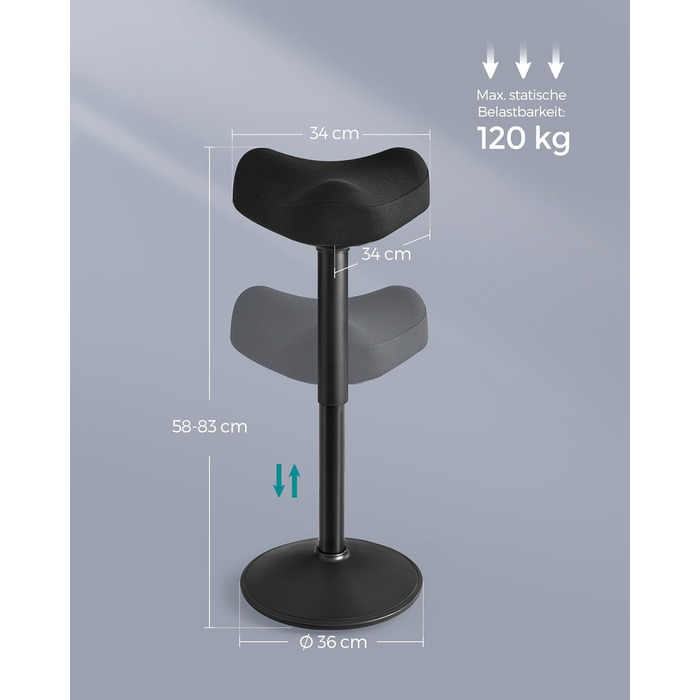 Барний стілець SONGMICS з обертанням 360°, регульована висота 58-83 см, чорний – сучасний стілець для кухні, офісу