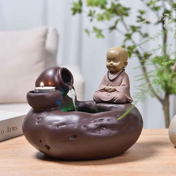 Декоративний настільний фонтан Zen Light SCFR22-H8 з фігуркою Будди, знімною яскравою LED-підсвіткою, 40 см, для інтер’єру