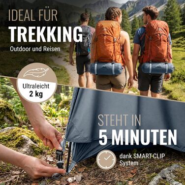 Ультралегкий намет для трекінгу та кемпінгу WANDERFALKE® Trail на 1-2 особи, водонепроникний (4000 мм), компактний намет для байкпакінгу та подорожей, Polar Blue, TRAIL 2