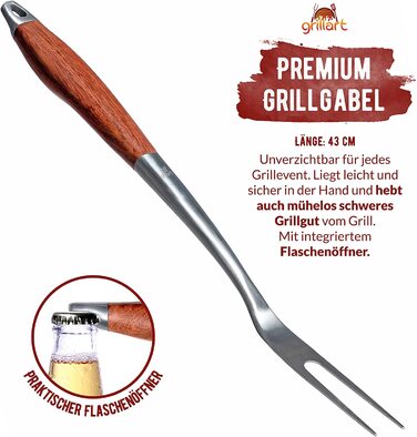 Преміум набір гриль-інструментів grillart, 3 предмети з нержавіючої сталі та дерев'яними ручками – щипці, лопатка, вилка з подовженими ручками, ідеальний аксесуар для гриля