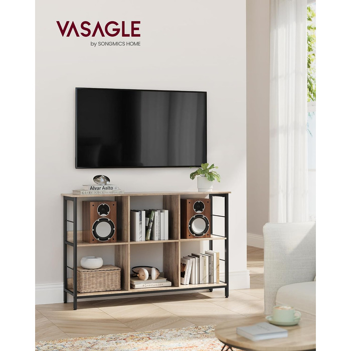Регульована полиця VASAGLE з 2 ярусами, 6 відділень, для вітальні, спальні, офісу, кухні, 33 x 120 x 80 см, вінтажний колір, LLS104B01
