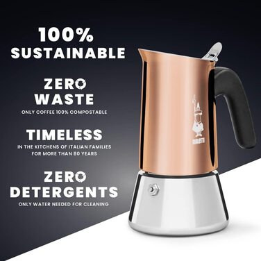 Кавоварка Bialetti New Venus на 6 чашок, з антипригарною ручкою, з нержавіючої сталі, бронзова, не для індукції, 235 мл