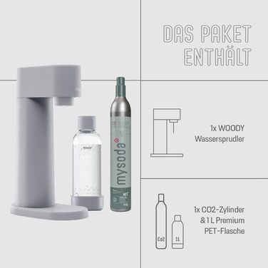 Сифон для газування води Mysoda Woody Wassersprudler (Pigeon), сірий, з CO2-циліндром