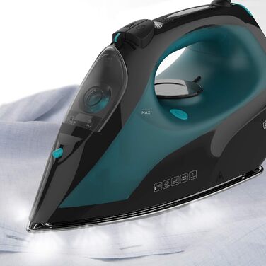 Парова праска BLACK+DECKER BXIR2403E, керамічна підошва, 2400 Вт, 500 мл, чорна/зелена
